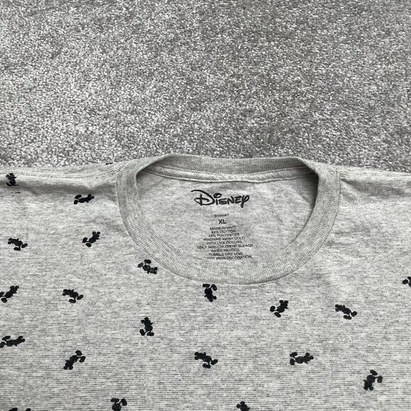 Disney Mickey Mouse T-Shirt Mens XL Gray All Over Print Textured Casual Crew Tee - Picture 3 of 8